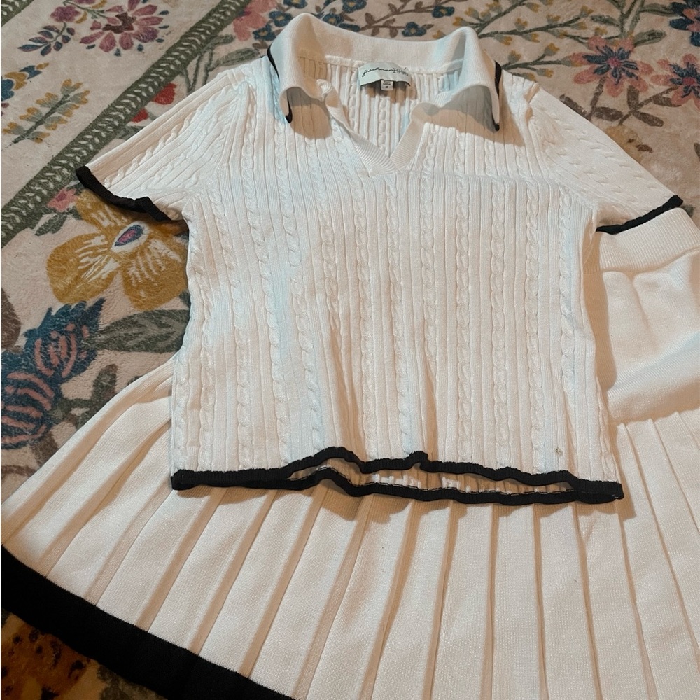 Women's White and Black Knit Top and matching skirt set